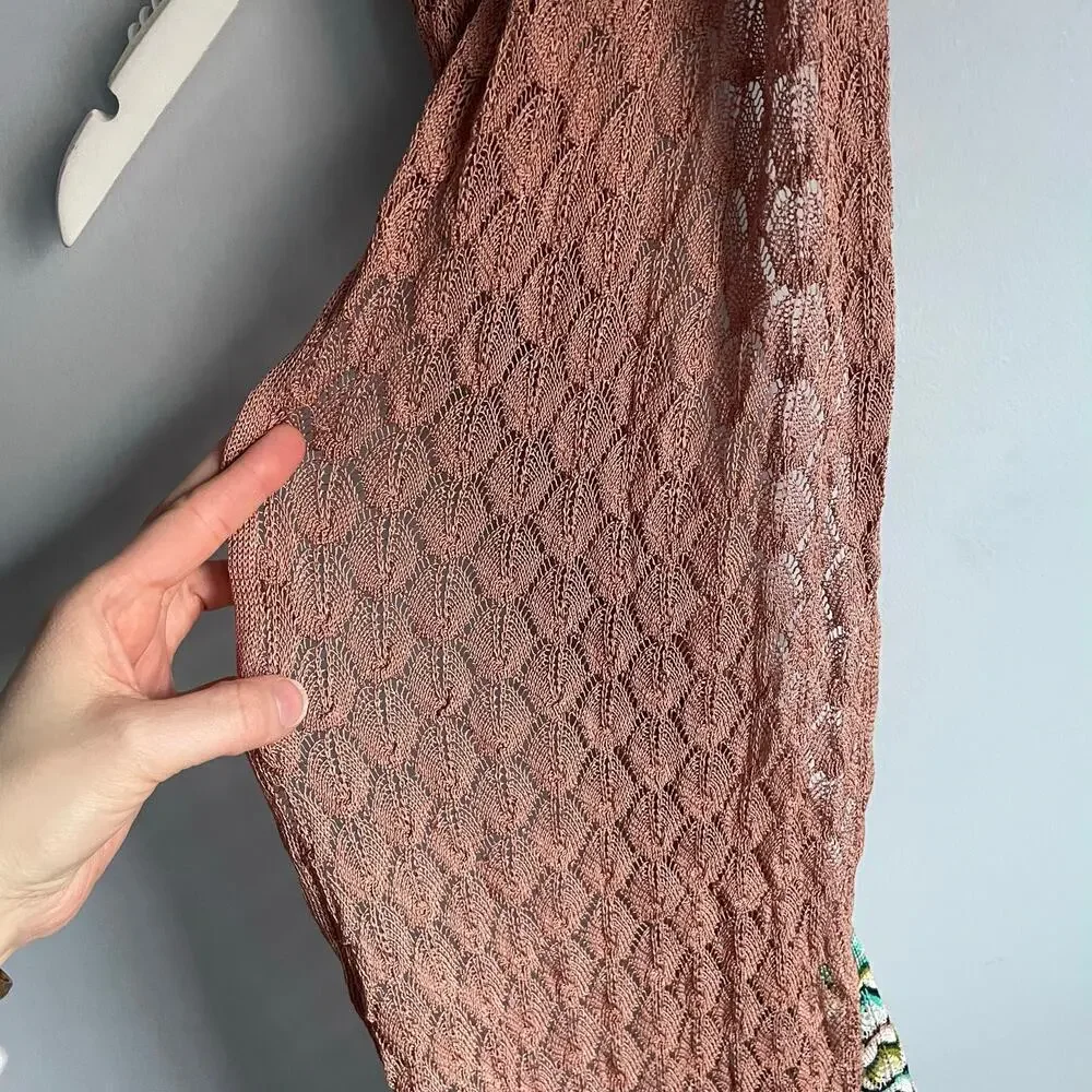 Missoni Knit Brown Teal Chevron Silk Blend Old Money Scarf